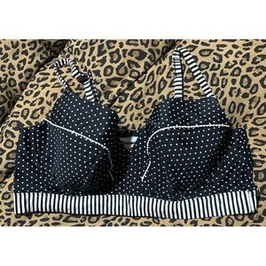 Cacique Swim Plus Size Full Figure B&W Polka‎ Dot/Stripe Bikini Top, 46DD